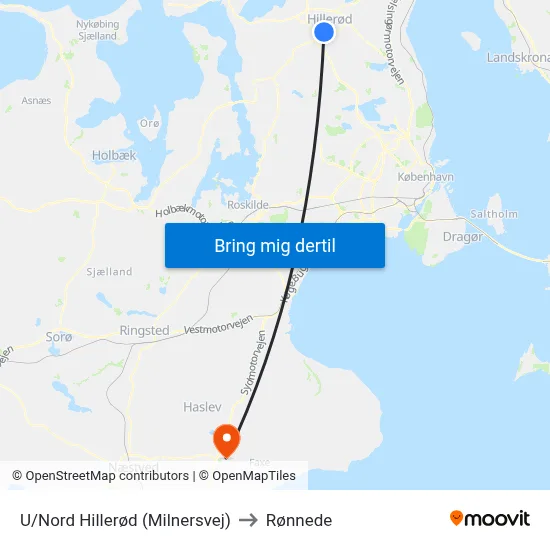 U/Nord Hillerød (Milnersvej) to Rønnede map