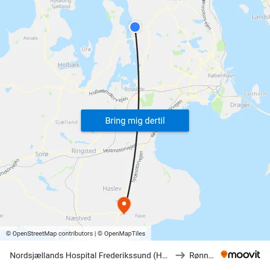 Nordsjællands Hospital Frederikssund (Hospitalvej) to Rønnede map