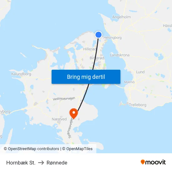Hornbæk St. to Rønnede map