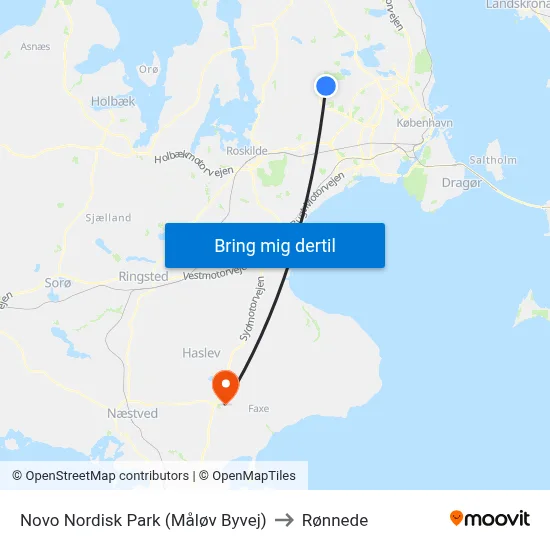 Novo Nordisk Park (Måløv Byvej) to Rønnede map