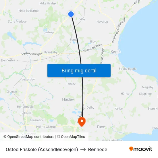 Osted Friskole (Assendløsevejen) to Rønnede map