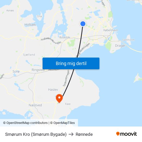 Smørum Kro (Smørum Bygade) to Rønnede map