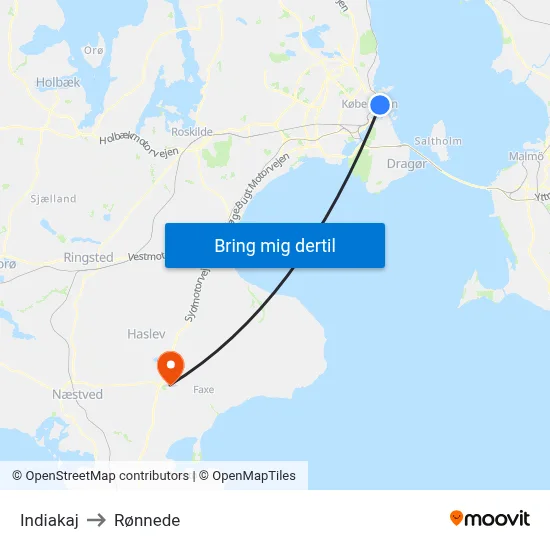 Indiakaj to Rønnede map