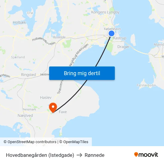 Hovedbanegården (Istedgade) to Rønnede map