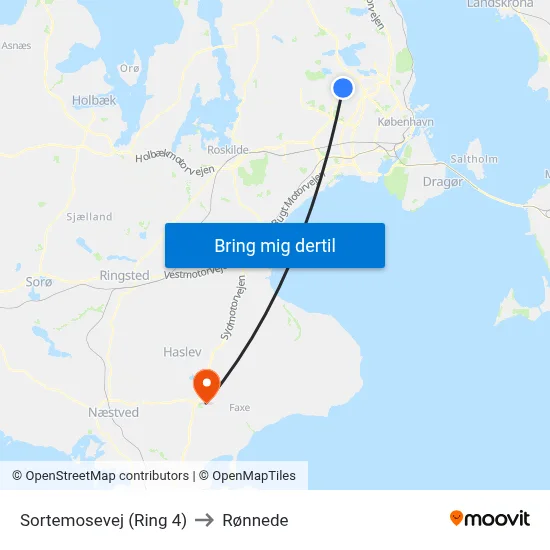 Sortemosevej (Ring 4) to Rønnede map