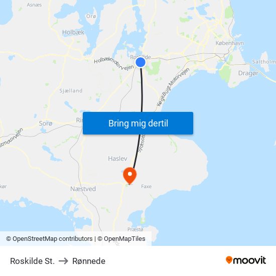 Roskilde St. to Rønnede map