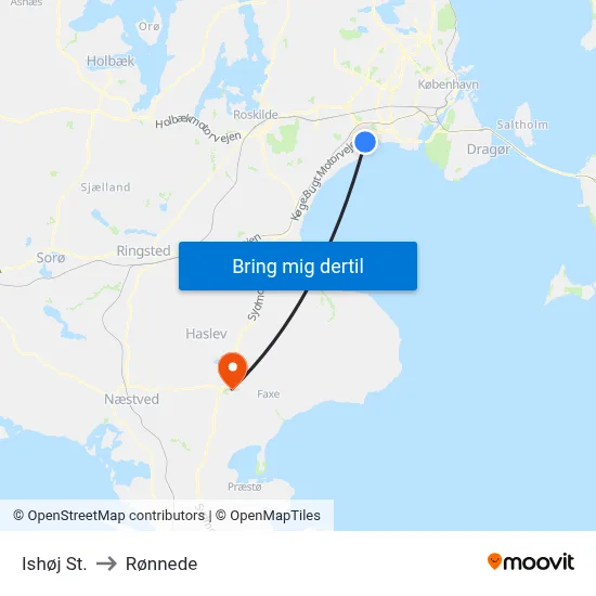 Ishøj St. to Rønnede map