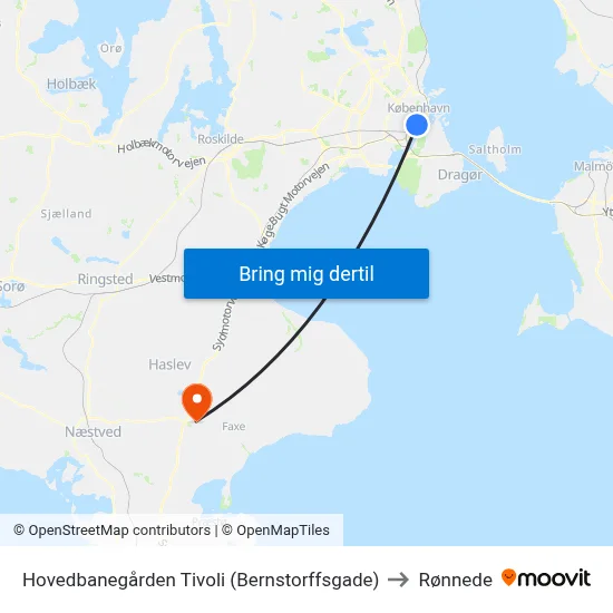 Hovedbanegården Tivoli (Bernstorffsgade) to Rønnede map