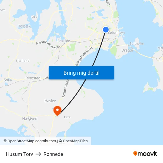 Husum Torv to Rønnede map