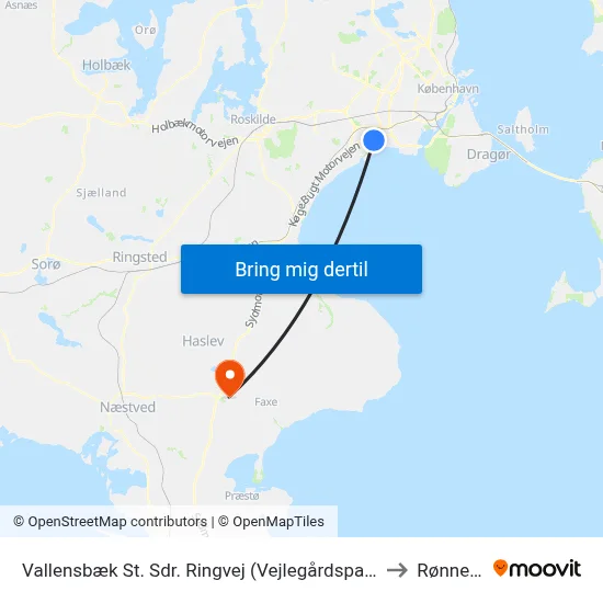 Vallensbæk St. Sdr. Ringvej (Vejlegårdsparken) to Rønnede map