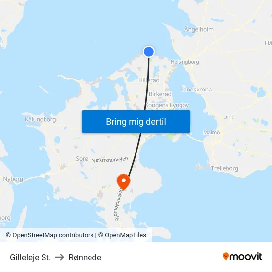 Gilleleje St. to Rønnede map