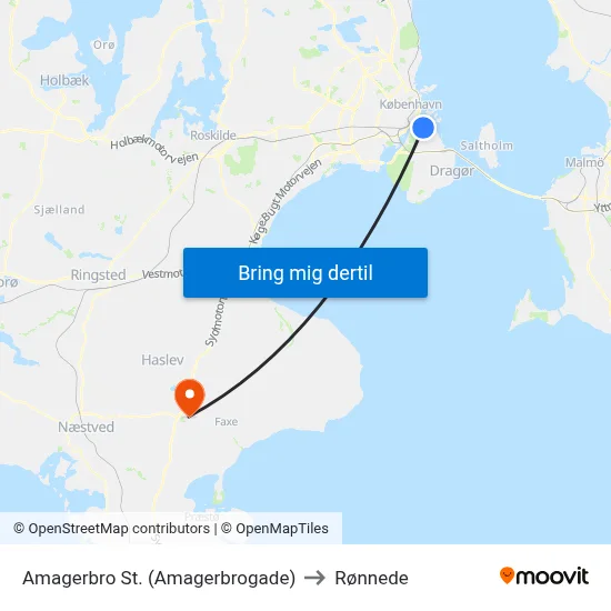 Amagerbro St. (Amagerbrogade) to Rønnede map