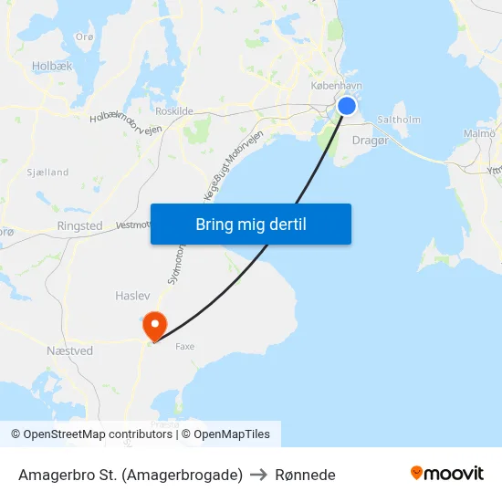 Amagerbro St. (Amagerbrogade) to Rønnede map