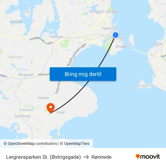 Lergravsparken St. (Østrigsgade) to Rønnede map