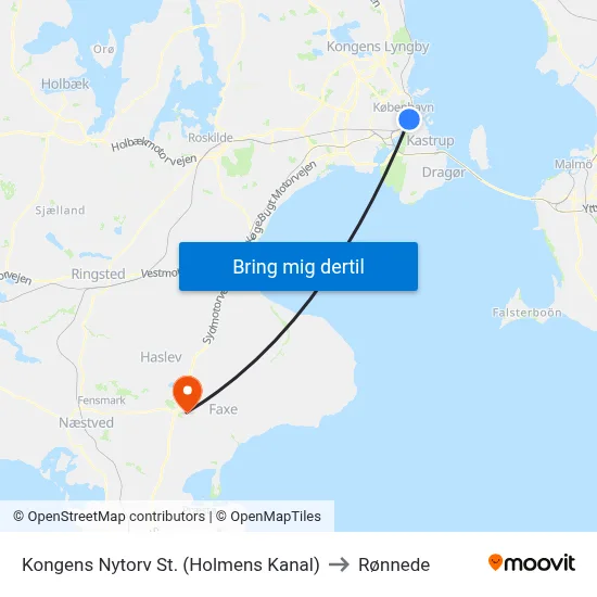 Kongens Nytorv St. (Holmens Kanal) to Rønnede map