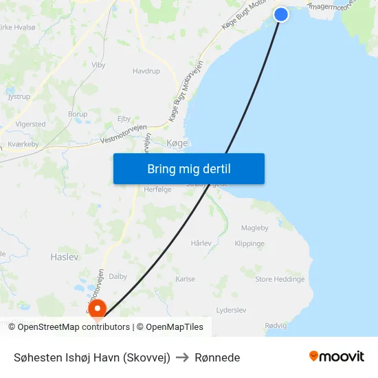 Søhesten Ishøj Havn (Skovvej) to Rønnede map