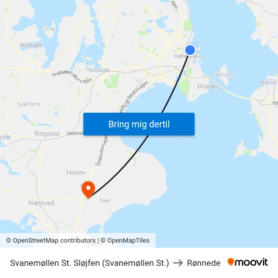 Svanemøllen St. Sløjfen (Svanemøllen St.) to Rønnede map