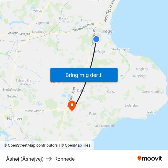 Åshøj (Åshøjvej) to Rønnede map