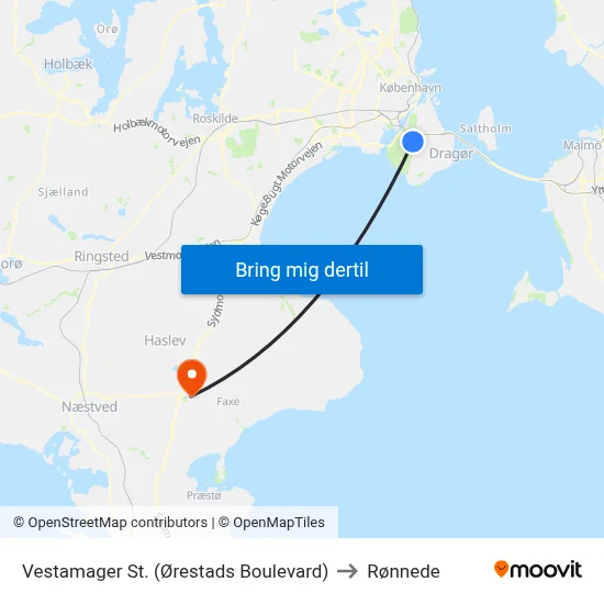 Vestamager St. (Ørestads Boulevard) to Rønnede map