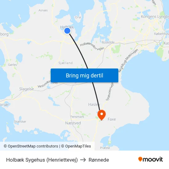 Holbæk Sygehus (Henriettevej) to Rønnede map