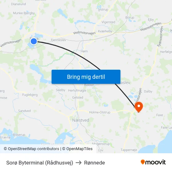 Sorø Byterminal (Rådhusvej) to Rønnede map