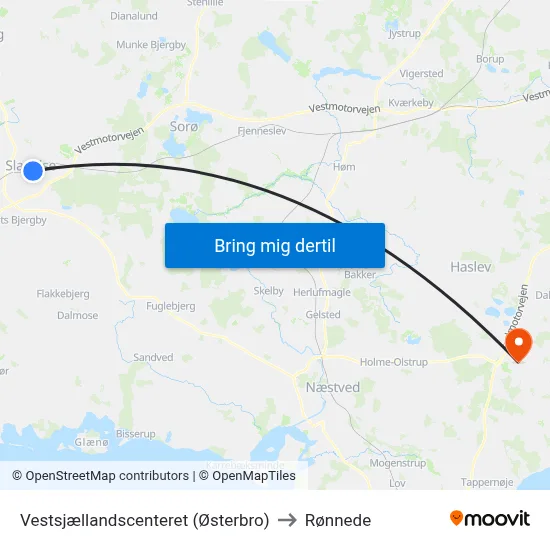 Vestsjællandscenteret (Østerbro) to Rønnede map