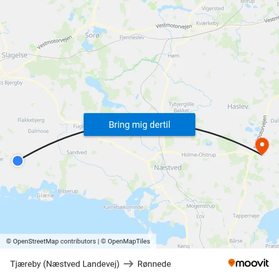 Tjæreby (Næstved Landevej) to Rønnede map