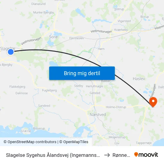 Slagelse Sygehus Ålandsvej (Ingemannsvej) to Rønnede map