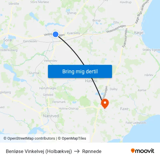 Benløse Vinkelvej (Holbækvej) to Rønnede map