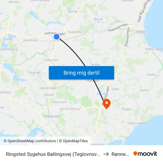 Ringsted Sygehus Bøllingsvej (Teglovnsvej) to Rønnede map