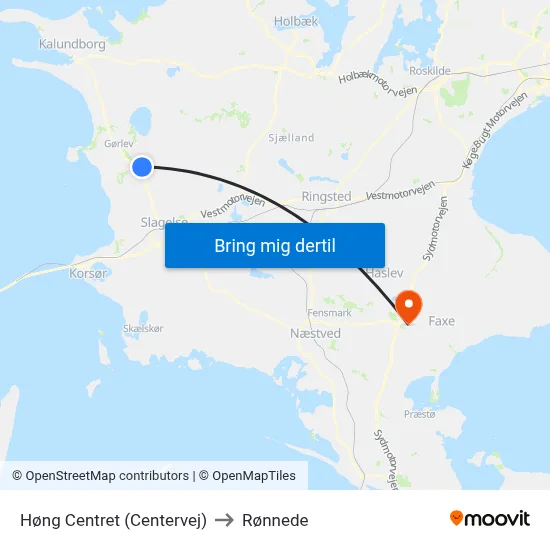 Høng Centret (Centervej) to Rønnede map