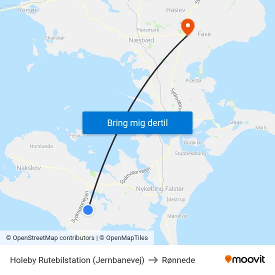 Holeby Rutebilstation (Jernbanevej) to Rønnede map