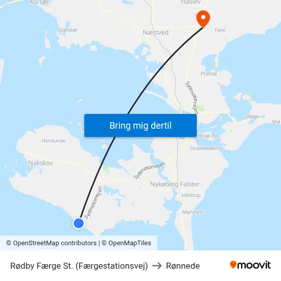 Rødby Færge St. (Færgestationsvej) to Rønnede map