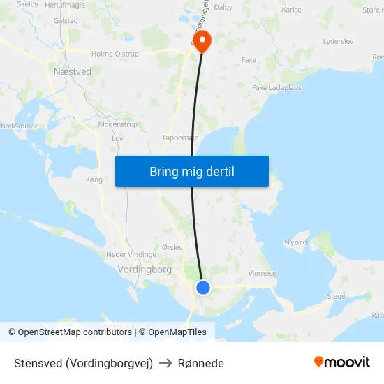 Stensved (Vordingborgvej) to Rønnede map