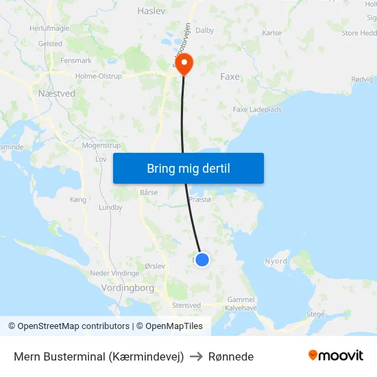 Mern Busterminal (Kærmindevej) to Rønnede map