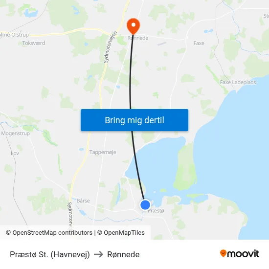 Præstø St. (Havnevej) to Rønnede map