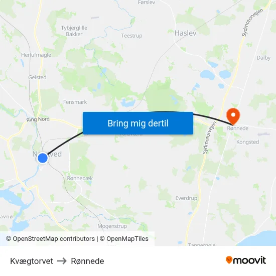 Kvægtorvet to Rønnede map