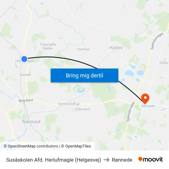 Susåskolen Afd. Herlufmagle (Helgesvej) to Rønnede map