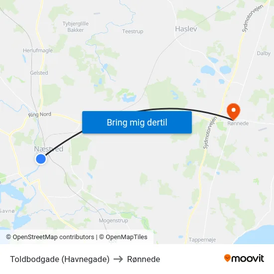 Toldbodgade (Havnegade) to Rønnede map