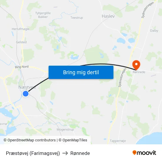 Præstøvej (Farimagsvej) to Rønnede map