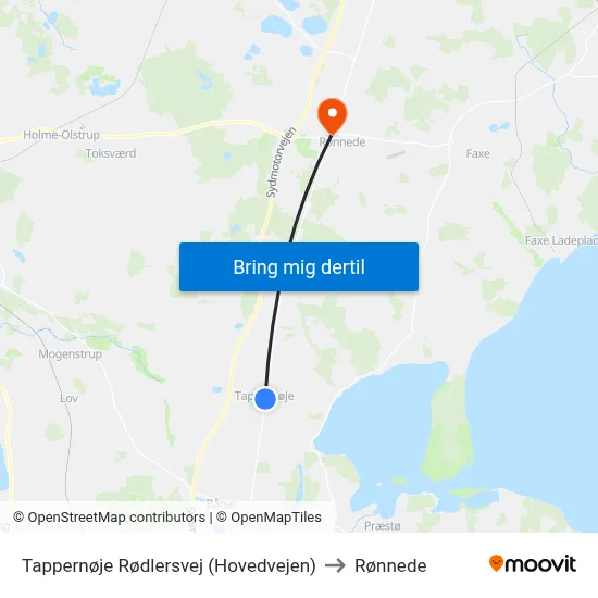 Tappernøje Rødlersvej (Hovedvejen) to Rønnede map
