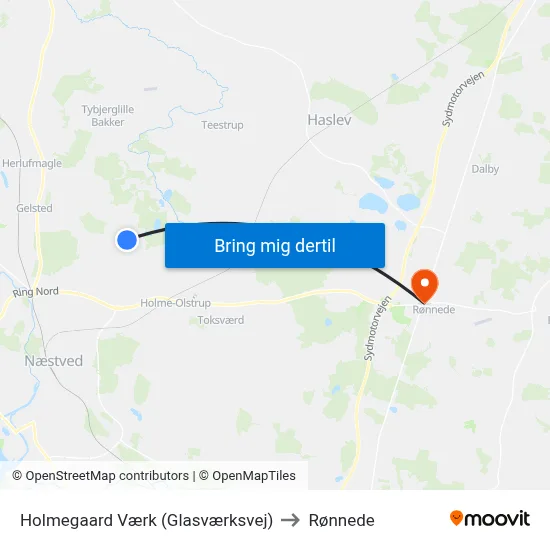 Holmegaard Værk (Glasværksvej) to Rønnede map