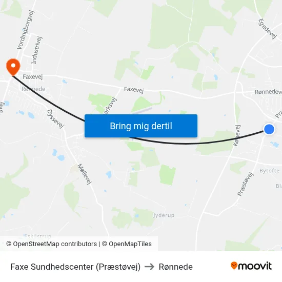 Faxe Sundhedscenter (Præstøvej) to Rønnede map