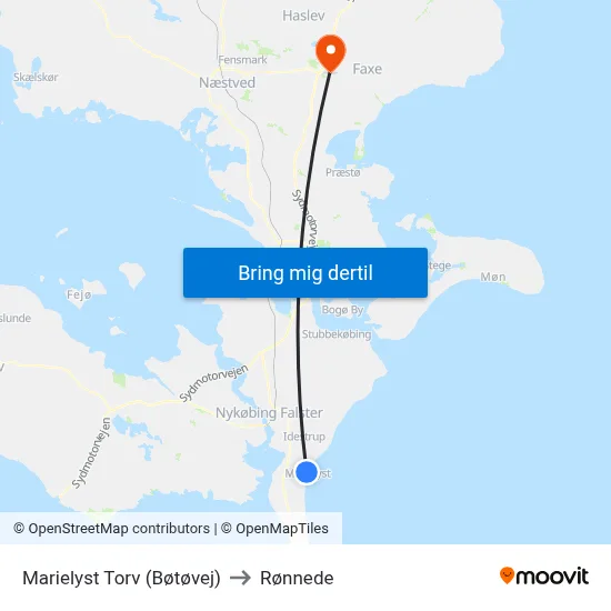 Marielyst Torv (Bøtøvej) to Rønnede map