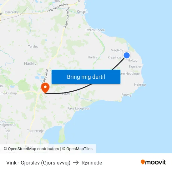 Vink - Gjorslev (Gjorslevvej) to Rønnede map