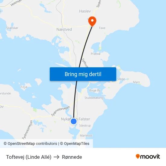 Toftevej (Linde Allé) to Rønnede map