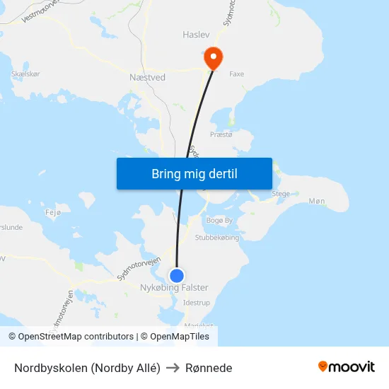 Nordbyskolen (Nordby Allé) to Rønnede map