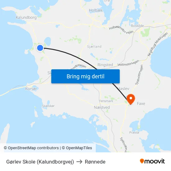 Gørlev Skole (Kalundborgvej) to Rønnede map