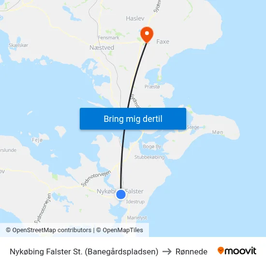 Nykøbing Falster St. (Banegårdspladsen) to Rønnede map