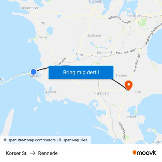 Korsør St. to Rønnede map